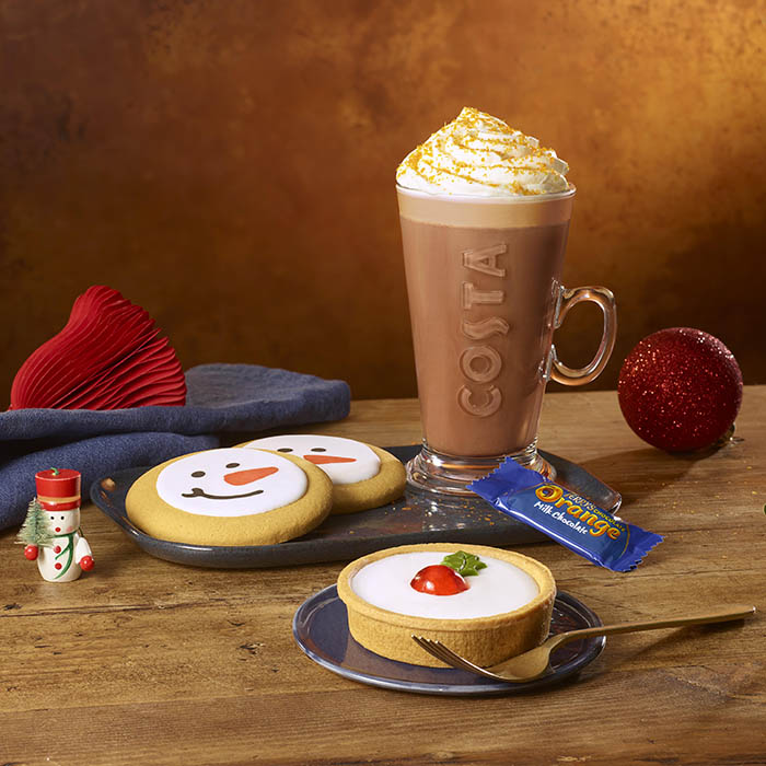 Costa Coffee Festive Bakewell Tart Snowman Biscuit Terrys Hot Chocolate Costa Coffee Festive 2024